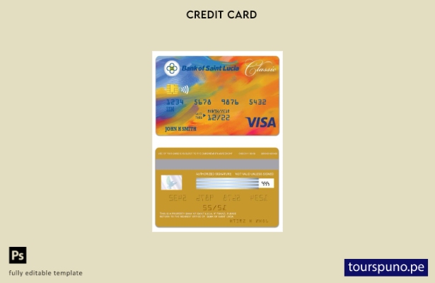 lista para imprimir plantilla de tarjeta clásica visa del Banco de Santa Lucía